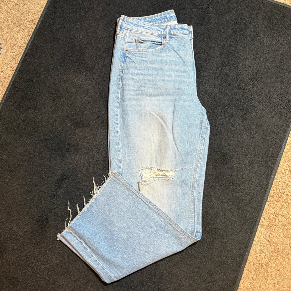 Old Navy Sky Blue Distressed Straight Leg Jeans